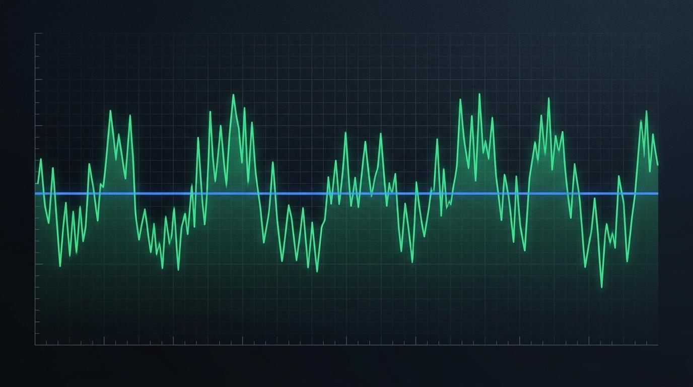Voltage-grøn forbrugskurve med en vandret signalblå gennemsnitslinje